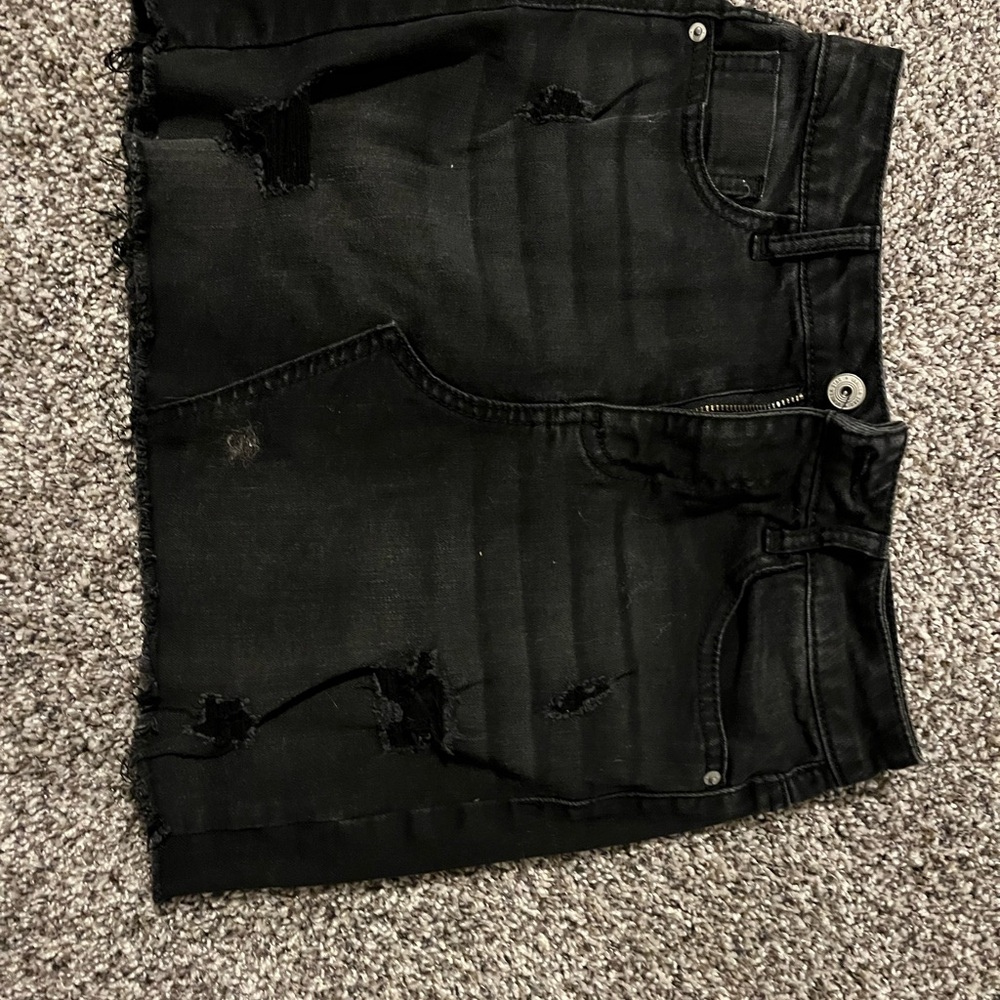 Black Distressed Denim Skirt